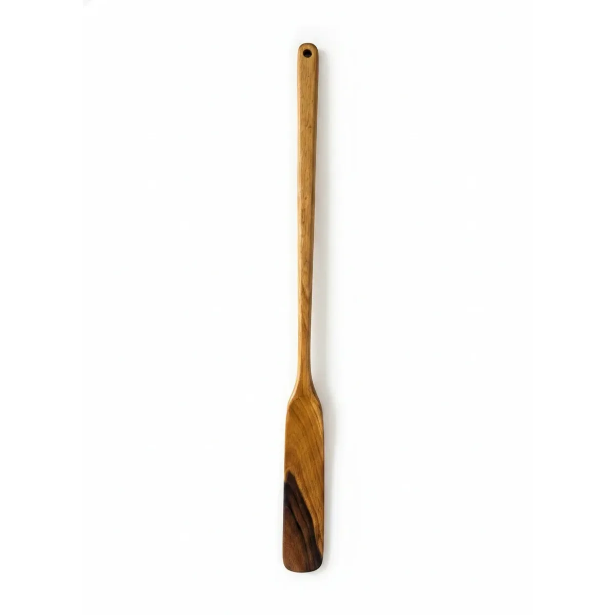 Łyżka do butów XL z orzecha włoskiego, 80 cm długości, z otworem w rączce, na białym tle