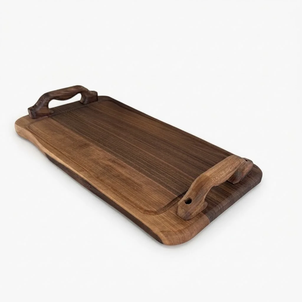 Taca z orzecha włoskiego 46 × 25 cm z dwoma orzechowymi uchwytami i naturalnymi bokami